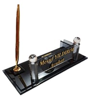 İSİMLİK - Kristal Masaüstü Kalemli - Ofis Makam Hediyesi M188 FUME GOLD (Siyah)