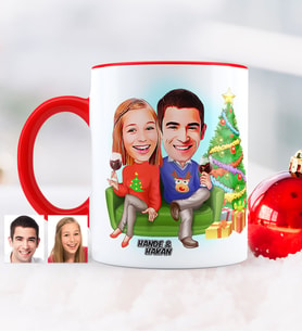 BK Gift Kişiye Özel Yılbaşı Temalı Sevgililer Karikatürlü Kırmızı Kupa Bardak - 4