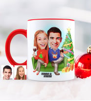 BK Gift Kişiye Özel Yılbaşı Temalı Sevgililer Karikatürlü Kırmızı Kupa Bardak - 4