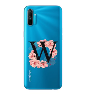 Pembe Çiçekli Harf Tasarım Süper Şeffaf Silikon Telefon Kılıfı Oppo Realmi C3 W-