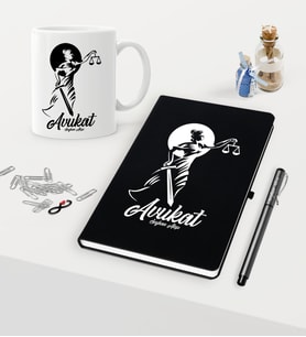 BK Gift Kişiye Özel Avukat Temalı Siyah Defter Kalem Kupa Seti - 15 (Model 1)