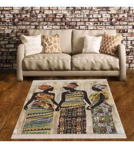 Afrika Desenli Afrikalı Kadın Halı Dijital Baskı Yıkanabilir Modern Salon Halı ve Yolluk (Bej)