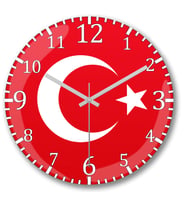 Türk Bayrağı Sessiz Duvar Saati Bombeli Gercek Cam