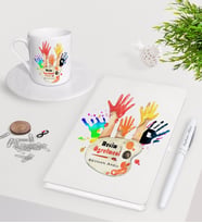 BK Gift Kişiye Özel Resim Öğretmeni Beyaz Defter Kalem Türk Kahvesi Fincanı Seti-3 (Model 1)