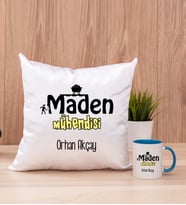 Maden Mühendisi Kare Yastık ve Mavi Kupa Bardak
