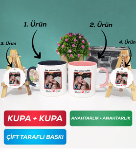 İkili Siyah Pembe Sevgiliye Sevgililer Günü Hediyesi 9 Kupa Bardak Anahtarlık
