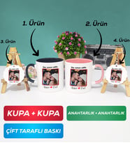 İkili Siyah Pembe Sevgiliye Sevgililer Günü Hediyesi 9 Kupa Bardak Anahtarlık