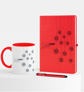 BK Gift Kişiye Özel Yılbaşı Mutlu Yıllar Temalı Kırmızı Defter Kalem Kupa Seti - 10