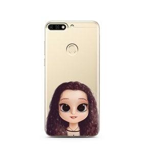 Kıvırcık Saçlı Kız Tasarımlı Süper Şeffaf Silikon Telefon Kılıfı Huawei Honor 7c