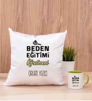Beden Eğitimi Öğretmeni Kare Yastık ve Yeşil Kupa Bardak