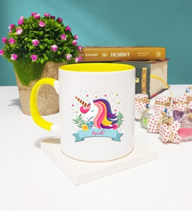 Unicorn Tasarımlı İsme Özel Unicorn Kupa Bardak Sarı