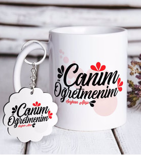BK Gift Kişiye Özel Canım Öğretmenim Beyaz Kupa ve Anahtarlık Hediye Seti-11 (Model 1)