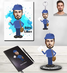 Kişiye Özel Postacı Karikatürlü 5 li Hediye Seti Bay-1