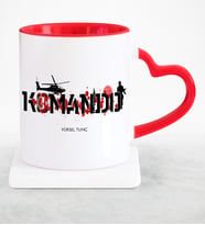 BK Gift Kişiye Özel Mesleki Komando Kırmızı Kalpli Kupa Bardak