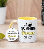 Harita Tapu Kadastro Öğretmeni Sarı Kupa Bardak Ve Anahtarlık Set
