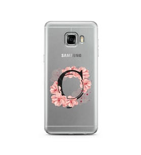 Pembe Çiçekli Harf Tasarım Süper Şeffaf Silikon Telefon Kılıfı Samsung C5   Ç-Ha