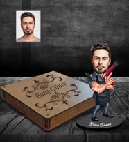 Kişiye Özel Berber Karikatürlü Ahşap Biblo Kutulu Bay-4
