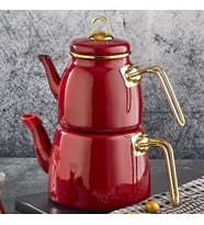 Elite Emaye Çaydanlık Demlik Takımı Retro Nostaljik Sağlıklı 3 LT 