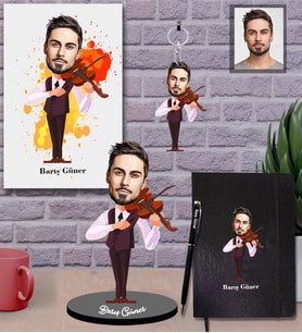 Kişiye Özel Kemancı Karikatürlü 5 li Hediye Seti  Bay-1