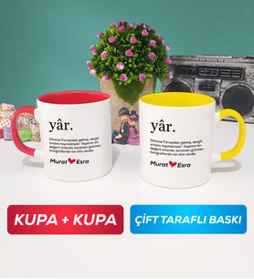 İkili Yâr Sevgililer Günü Hediyesi Kupa Bardak Kırmızı Sarı