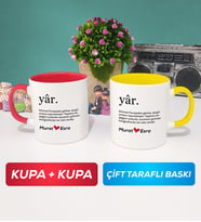 İkili Yâr Sevgililer Günü Hediyesi Kupa Bardak Kırmızı Sarı