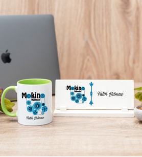 Makine Mühendisi Yeşil Kupa Bardak Ve Masa İsimliği Hediye Seti