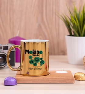 Makine Mühendisi Ahşap Altlıklı Mumlu Gold Kupa Bardak