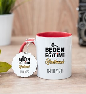 Beden Eğitimi Öğretmeni Kırmızı Kupa Bardak Ve Anahtarlık Set