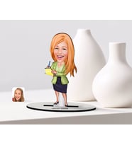 BK Gift Kişiye Özel Kadın Asistan Karikatürlü Ahşap Biblo Model-2 (Beyaz)