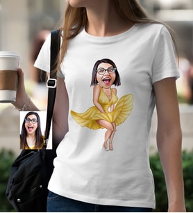 BK Gift Kişiye Özel Bayan Marilyn Monroe Karikatür Beyaz Tişört  1