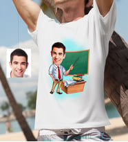 BK Gift Kişiye Özel Bay Öğretmen Karikatür Beyaz Tişört  1
