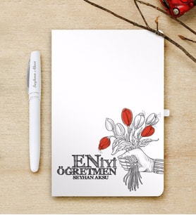 BK Gift Kişiye Özel En İyi Öğretmen Beyaz Defter ve Kalem Hediye Seti-7