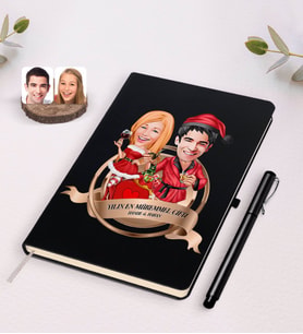 BK Gift Kişiye Özel Yılın En Mükemmel Çifti Karikatürlü Siyah Defter ve Kalem Hediye Seti-65