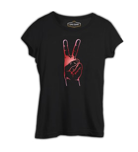 Zafer İşareti Siyah Kadın Tshirt