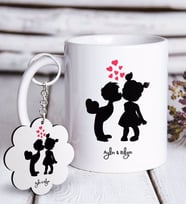 BK Gift Kişiye Özel Sevgililer Günü Beyaz Kupa ve Anahtarlık Hediye Seti-59 (Model 1)