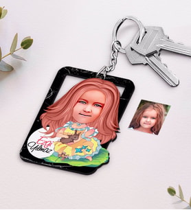 BK Gift Kişiye Özel Kız Çocuk Karikatürlü Ahşap Anahtarlık-12 (Beyaz)