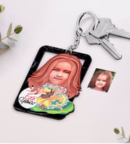 BK Gift Kişiye Özel Kız Çocuk Karikatürlü Ahşap Anahtarlık-12 (Beyaz)