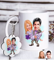 BK Gift Kişiye Özel Sevgililer Karikatürlü Beyaz Kupa ve Anahtarlık Hediye Seti-56 (Model 1)