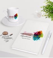 BK Gift Kişiye Özel Tasarım Öğretmeni Beyaz Defter Kalem Türk Kahvesi Fincanı Seti-2 (Model 1)