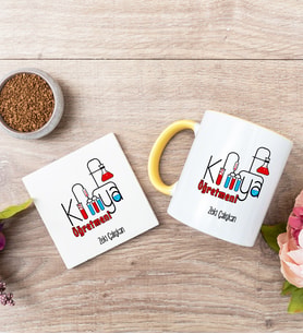 Kimya Öğretmeni Sarı Kupa Bardak Ve Bardak Altlığı Seti