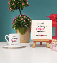 I Will Always Love You Tasarımlı Sevgiliye Sevgililer Günü Hediyesi Türk Kahvesi Fincanı ve Dekoratif Taş Baskı Hediye Seti