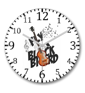 Bird Music Müzik Gitar Duvar Saati Bombeli Gercek Cam