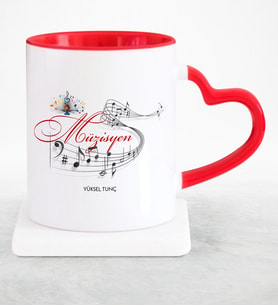 BK Gift Kişiye Özel Mesleki Müzisyen Kırmızı Kalpli Kupa Bardak