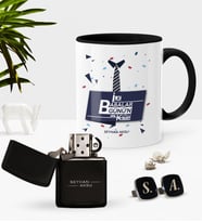 BK Gift Kişiye Özel İlk Babalar Günün Kutlu Olsun Siyah Kupa Çakmak Kol Düğmesi Seti-1 (Model 1)
