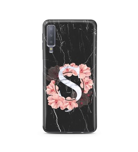 Mermer Çiçekli Harf Tasarım Süper Şeffaf Silikon Telefon Kılıfı Samsung A7 (2018