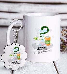 BK Gift Kişiye Özel Mesleki Eczacı Beyaz Kupa ve Anahtarlık Hediye Seti-6 (Model 1)