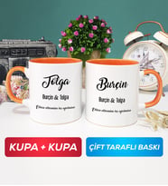 İkili Sevgiliye Hediye İsme Özel Sevgililer Günü Hediyesi Kupa Bardak Turuncu