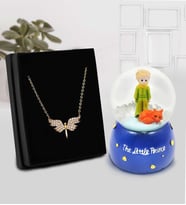 Mini Küçük Prens Kar Küresi & Melek Kolye Hediye Seti (Model 2)