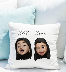 Emoji Kız Arkadaş Stiker Yastığı Kişiye Özel