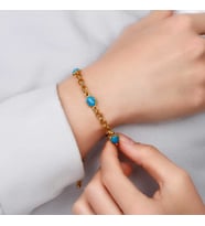 22 ayar altın kaplama firuze taşlı bileklik - imitasyon bileklik - hediyelik firuze taşlı bileklik (Gold)
